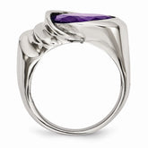 Stainless Steel Fashion Ring with Polished Purple CZ Elegance